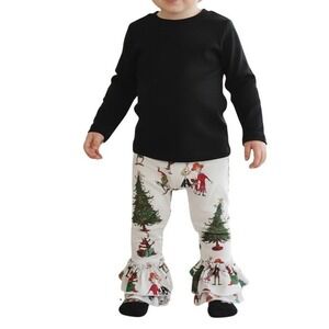 Grinch Christmas‎ Outfit Black Long Sleeve Top Ruffle Bell Bottom Pants Set 3T